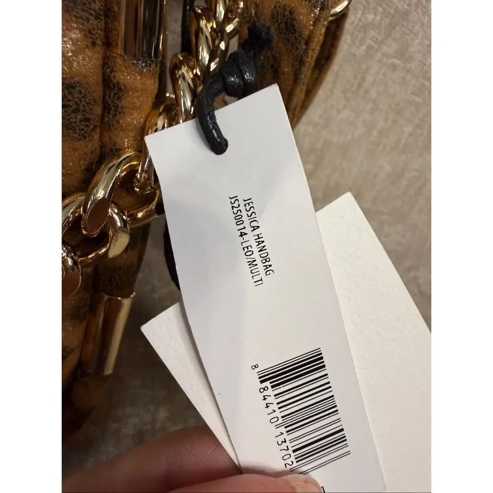 NWT Jessica Simpson Women's Sadie Leopard Print Chain Strap Shoulder Bag Brown